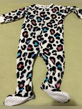Kids Fleece One-Piece Pajamas - White Leopard Print with Multicolor Spots